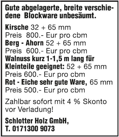 Holzangebot